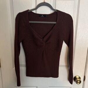 Brown Ribbed Long Sleeve Top